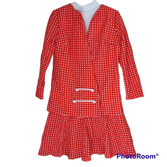 Julie Miller Dresses & Skirts - Vintage 70s Julie Miller High Neck Drop Waist 2 PC Polka Dot Dress Suit (REPAIR)